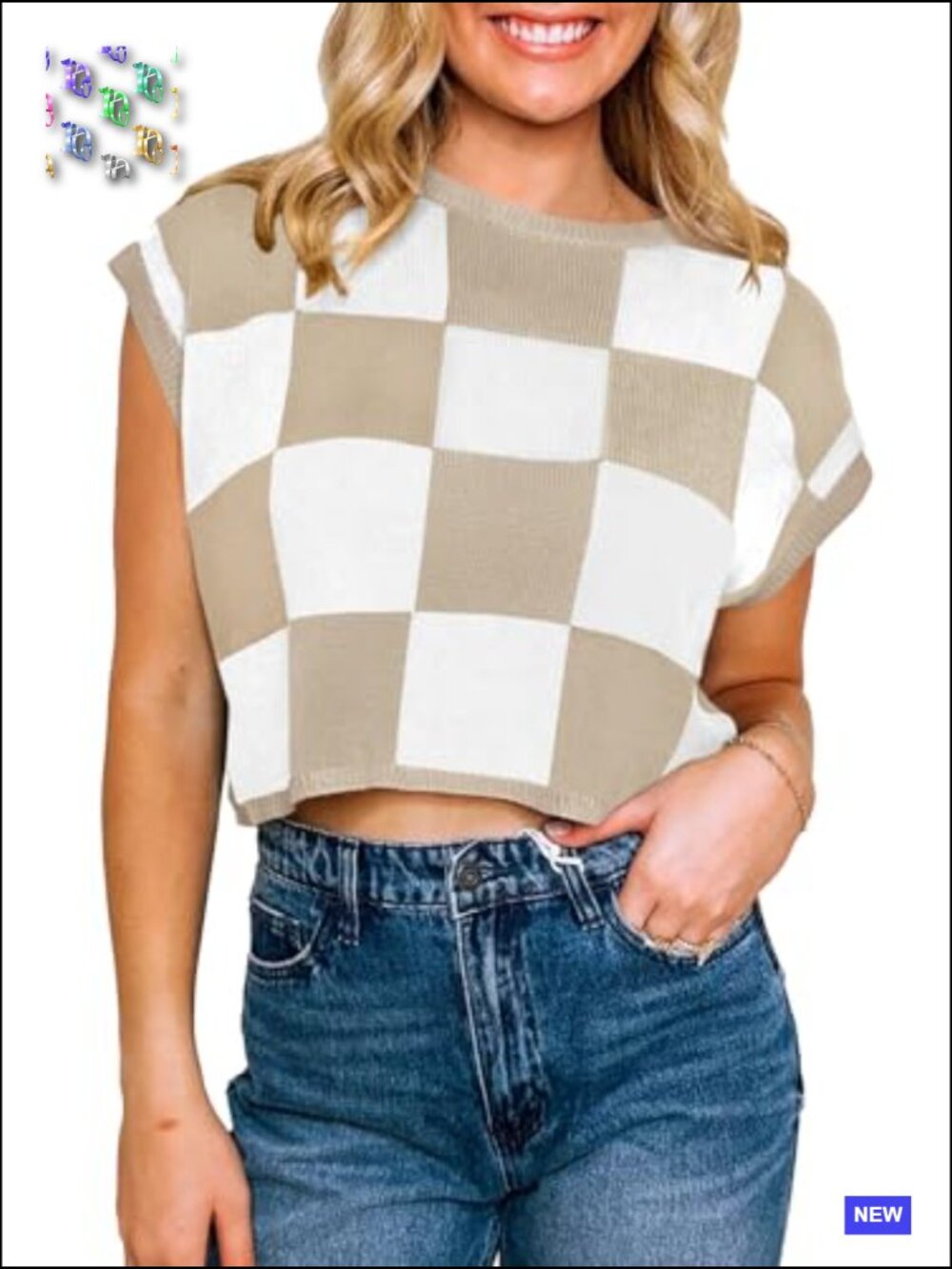 Cap Sleeve Crop Top Color Block Knit Sweater Trendy Casual Going Out Tee - Picture 2 of 7